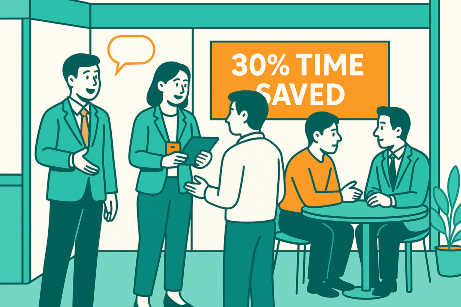 展示会ブースないで呼び込み・一次対応・商談対応をしている人達