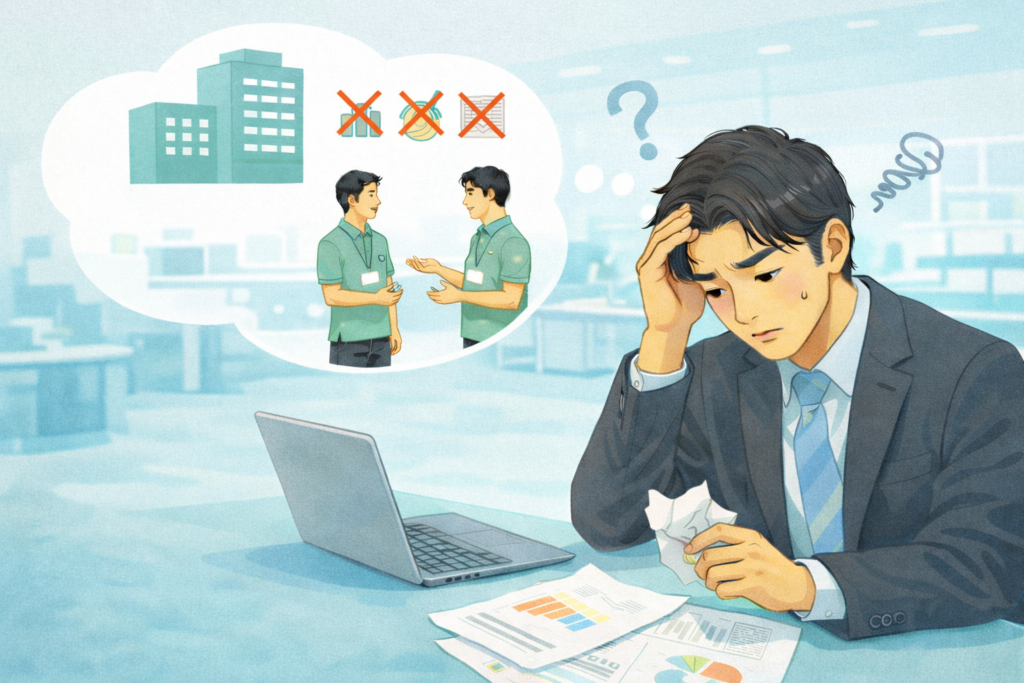 成果が出ない営業代行に悩まされている男性