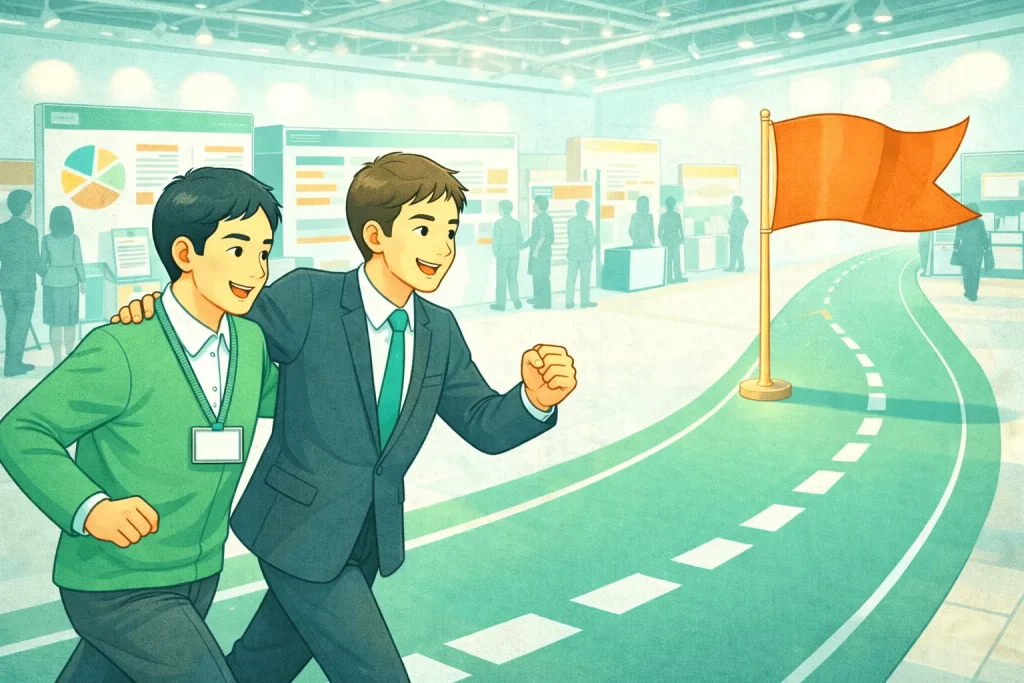 展示会運営代行企業との伴走イメージイラスト