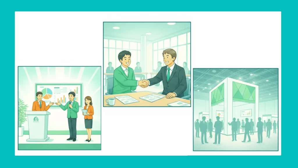 展示会運営代行会社の特徴比較イラスト