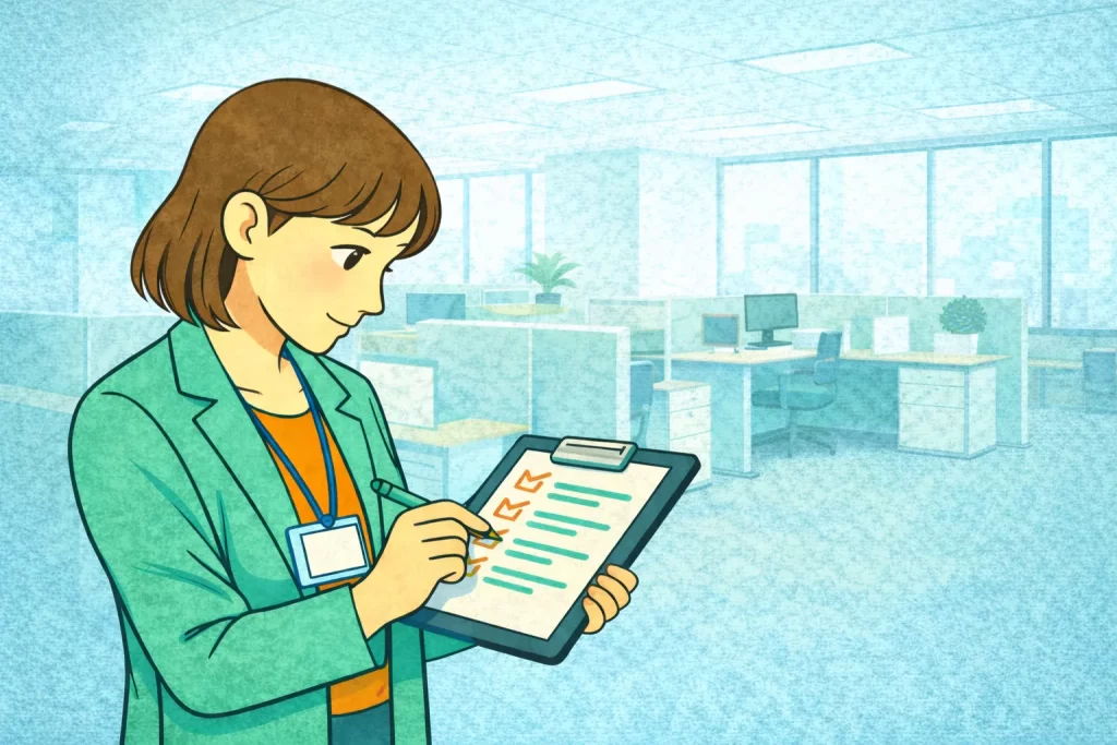 営業代行会社のチェックリストを確認する女性社員