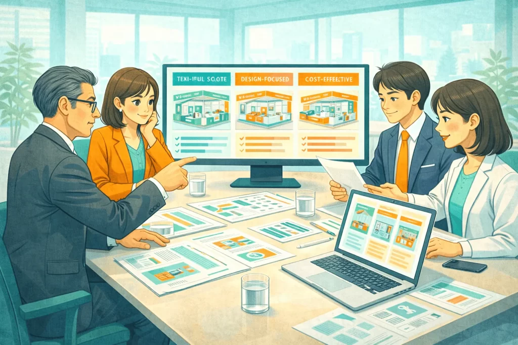 展示会施工会社を選定している様子