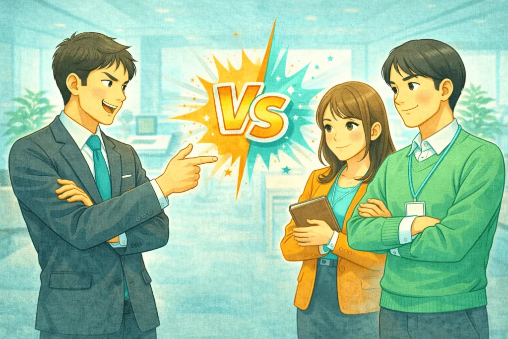 営業代行 成果報酬 相場の比較をしている男女