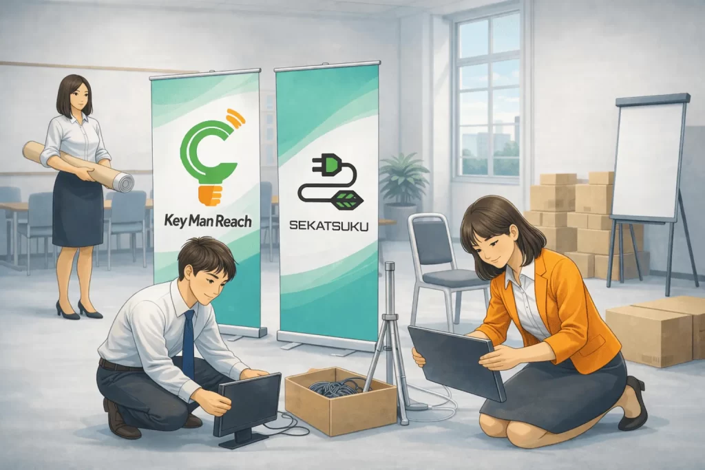 展示会施工の費用相場に関する記事。
自前什器を準備する様子。