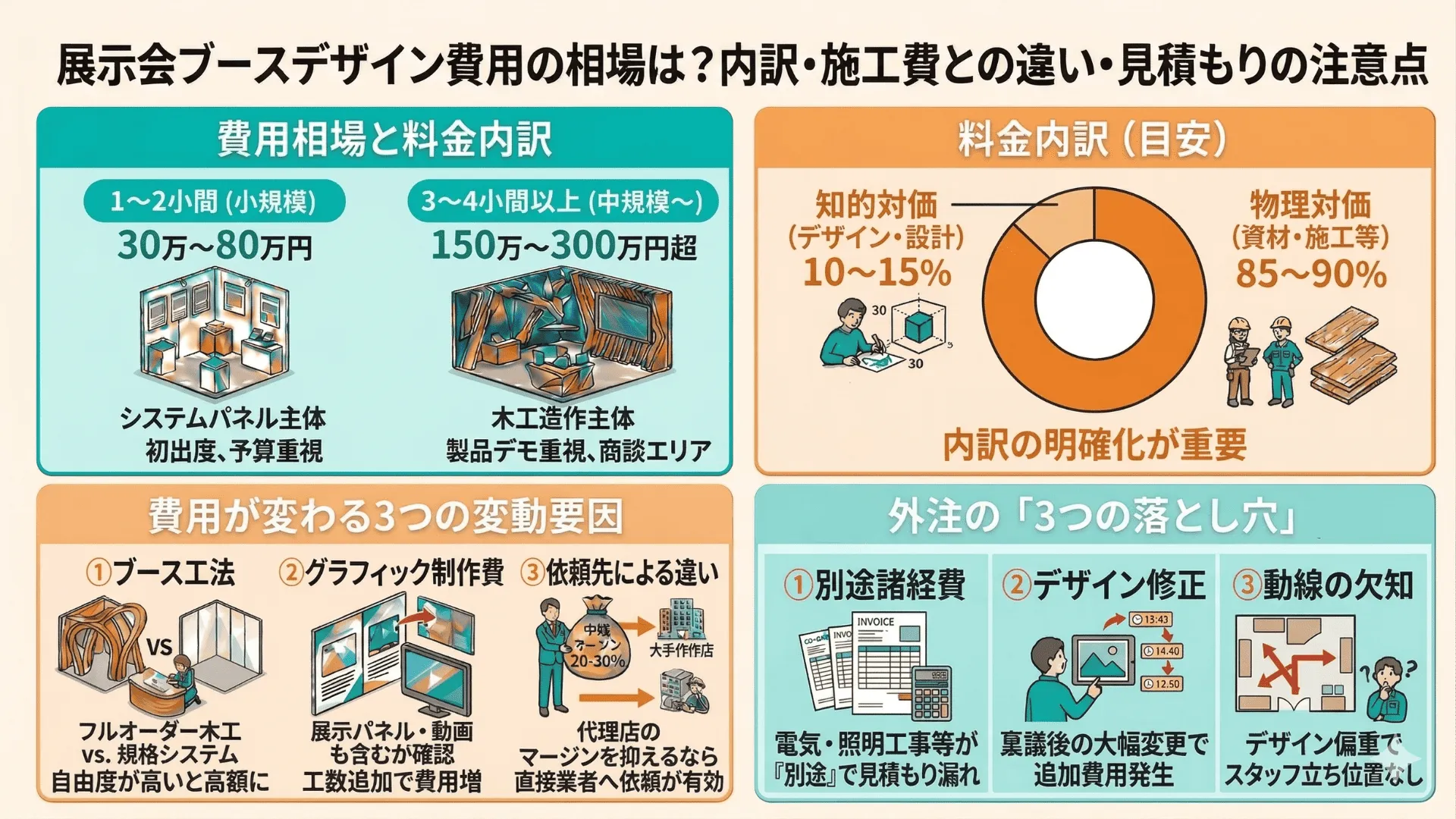 【2026年版】展示会ブースデザイン費用の相場は？内訳・施工費との違い・見積もりの注意点